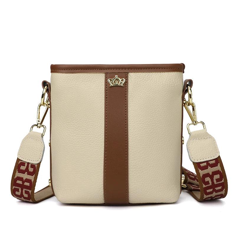 Leather Women Handbag High Shoulder Bag Small Bucket Bag