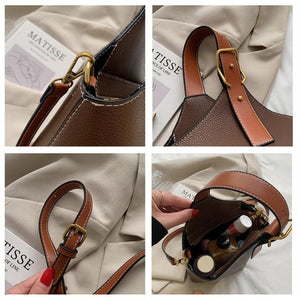 Vintage Crossbody Bucket Bag Leather Handbag Purse