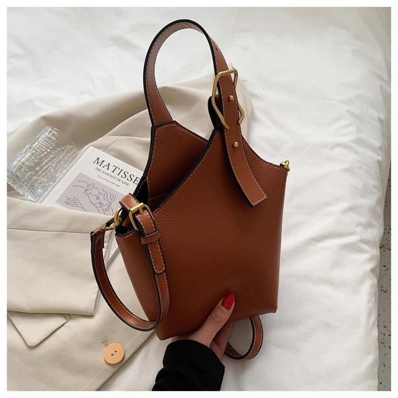 Vintage Crossbody Bucket Bag Leather Handbag Purse