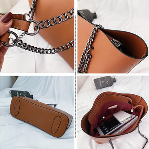 Female PU Handle Bag Solid Chain Shoulder Bag