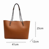 Female PU Handle Bag Solid Chain Shoulder Bag