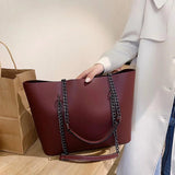 Female PU Handle Bag Solid Chain Shoulder Bag