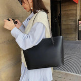 Female PU Handle Bag Solid Chain Shoulder Bag