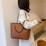 Female PU Handle Bag Solid Chain Shoulder Bag