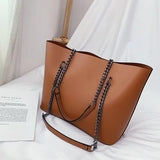 Female PU Handle Bag Solid Chain Shoulder Bag