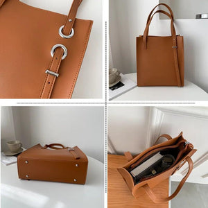 Women's Large Capacity Shoulder Bag PU Leather Bucket Handbag