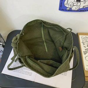 Canvas Textile Green Shoulder Bag Y2K Grunge Korea School Book Laptop