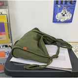 Canvas Textile Green Shoulder Bag Y2K Grunge Korea School Book Laptop