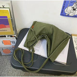 Canvas Textile Green Shoulder Bag Y2K Grunge Korea School Book Laptop