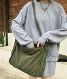 Canvas Textile Green Shoulder Bag Y2K Grunge Korea School Book Laptop