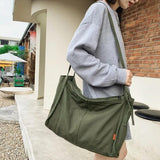 Canvas Textile Green Shoulder Bag Y2K Grunge Korea School Book Laptop