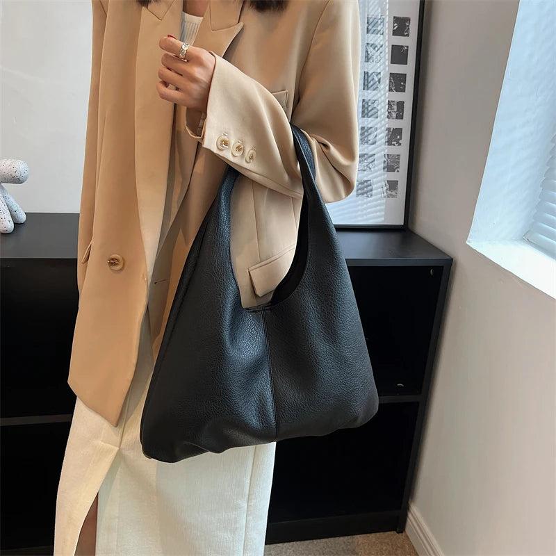 Soft PU Large Handbags Women's Shopper Big Tote Splicing Suture Shoulder Bags