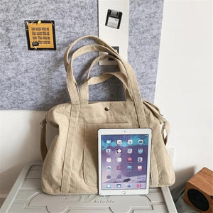 Corduroy Shoulder Bag for Women Zipper Handbag Large Capacity Tote