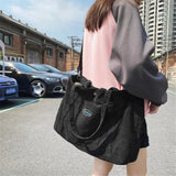 Corduroy Shoulder Bag for Women Zipper Handbag Large Capacity Tote