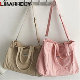 Corduroy Shoulder Bag for Women Zipper Handbag Large Capacity Tote