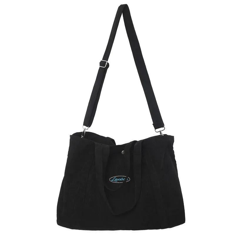 Corduroy Shoulder Bag for Women Zipper Handbag Large Capacity Tote