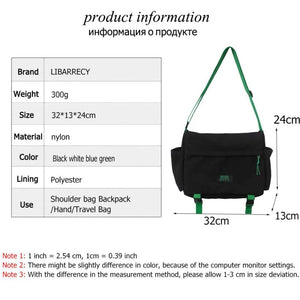 Women Shoulder Bag Nylon Messenger Bag Large Capacity Canva Solid Handbag