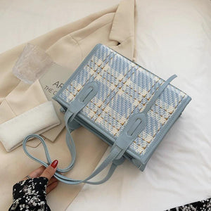 Women Summer Leather Plaid Totes Shoulder Bags Top-handle Bags