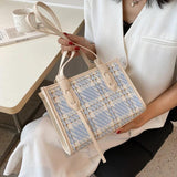 Women Summer Leather Plaid Totes Shoulder Bags Top-handle Bags