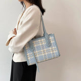 Women Summer Leather Plaid Totes Shoulder Bags Top-handle Bags