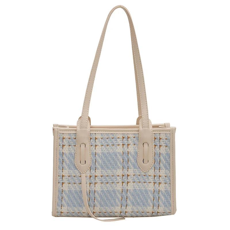Women Summer Leather Plaid Totes Shoulder Bags Top-handle Bags