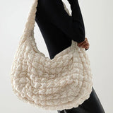 Casual Large Capacity Tote Shoulder Bags Ruched Handbag Nylon Crossbody Bag
