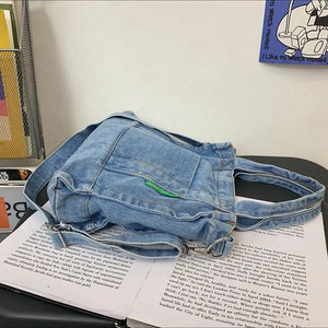 Female Denim Fabric Short Handle Tote Bag Student 90s Y2k Grunge Square Crossbod