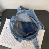 Female Denim Fabric Short Handle Tote Bag Student 90s Y2k Grunge Square Crossbod