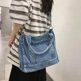 Female Denim Fabric Short Handle Tote Bag Student 90s Y2k Grunge Square Crossbod