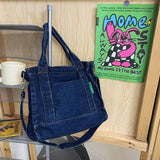 Female Denim Fabric Short Handle Tote Bag Student 90s Y2k Grunge Square Crossbod