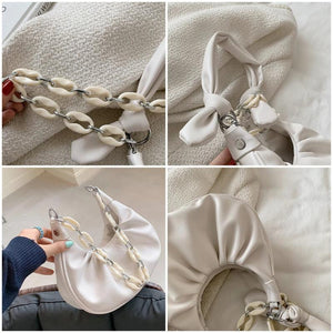 Half Moon Shoulder Bag Underarm PU Leather Chain Handbag