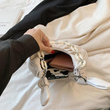 Half Moon Shoulder Bag Underarm PU Leather Chain Handbag