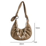 Half Moon Shoulder Bag Underarm PU Leather Chain Handbag