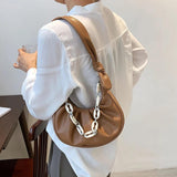 Half Moon Shoulder Bag Underarm PU Leather Chain Handbag