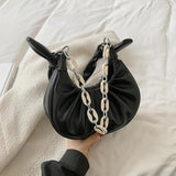 Half Moon Shoulder Bag Underarm PU Leather Chain Handbag