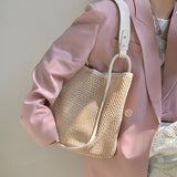 Summer Straw Women's Handbag Large Shoulder Bag Patchwork Beach Bag Tote