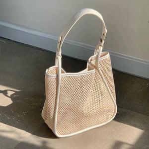 Summer Straw Women's Handbag Large Shoulder Bag Patchwork Beach Bag Tote