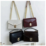 Vintage Crocodile Pattern Lock Shoulder Bag Women Crossbody Bag