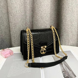 Vintage Crocodile Pattern Lock Shoulder Bag Women Crossbody Bag