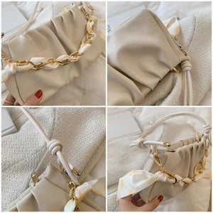 Pleated Crossbody Bag Square PU Leather Bag Yellow