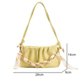 Pleated Crossbody Bag Square PU Leather Bag Yellow