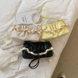 Pleated Crossbody Bag Square PU Leather Bag Yellow