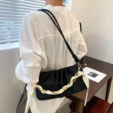Pleated Crossbody Bag Square PU Leather Bag Yellow
