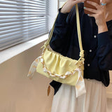 Pleated Crossbody Bag Square PU Leather Bag Yellow