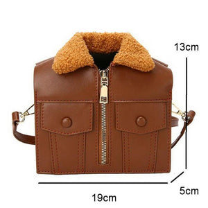 Winter Women Crossbody Bag Plush Collar Shoulder Bag Funny Suit Clothes Shape