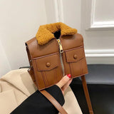 Winter Women Crossbody Bag Plush Collar Shoulder Bag Funny Suit Clothes Shape