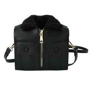 Winter Women Crossbody Bag Plush Collar Shoulder Bag Funny Suit Clothes Shape
