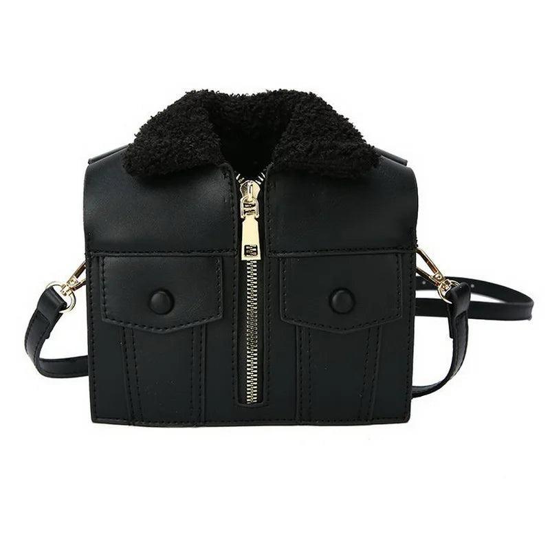 Winter Women Crossbody Bag Plush Collar Shoulder Bag Funny Suit Clothes Shape