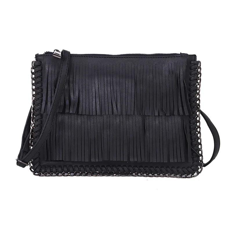 Women Tassel Messenger Bag Chain Weave Clutch Envelope Bag