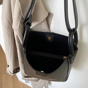 Large Capacity Women Shoulder Bag PU Leather Bucket Bag